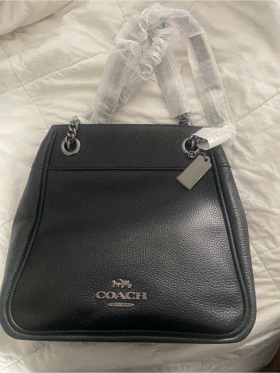 Coach Handbags - Coach Black Leather Shoulder Bag with Silver-Tone Chain and Leather Handles